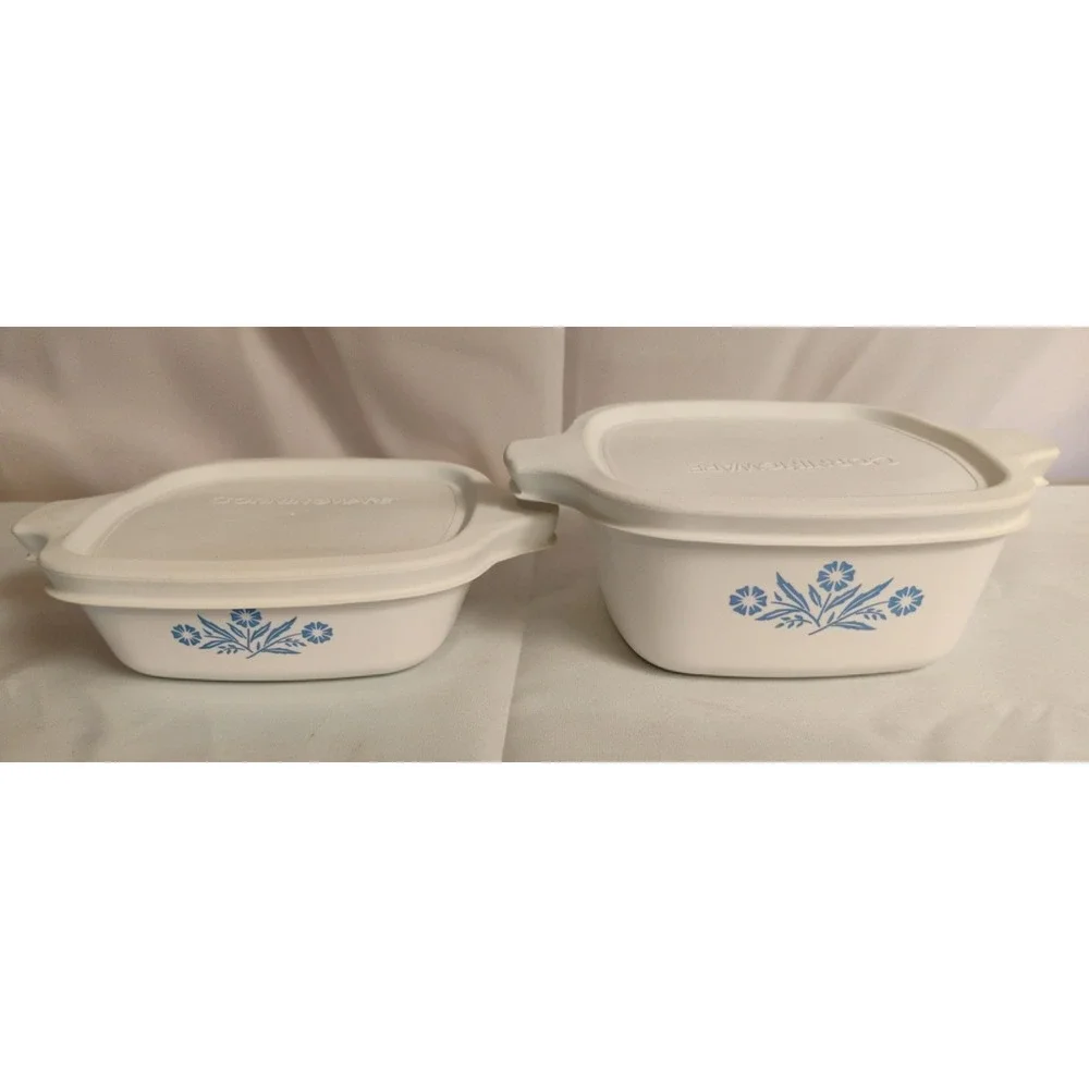 Vtg 2pc‎ Lot Corningware Bowls W/Lids P-44-B P-41-B Cornflower 1 3/4 & 2 3/4 Cup